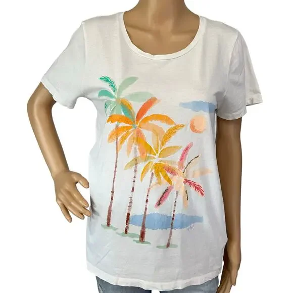 J. Crew Collector Palms Graphic Cotton Tee BY964 Size M - Picture 4 of 12